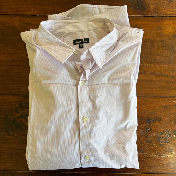 New STEVEN ALAN Reverse Seam Cacao Stripe Long Sleeve Button Up Shirt XL - Picture 2 of 9